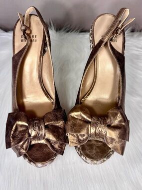 STUART WEITZMAN Metallic Bronze Slingback Espadrilles
